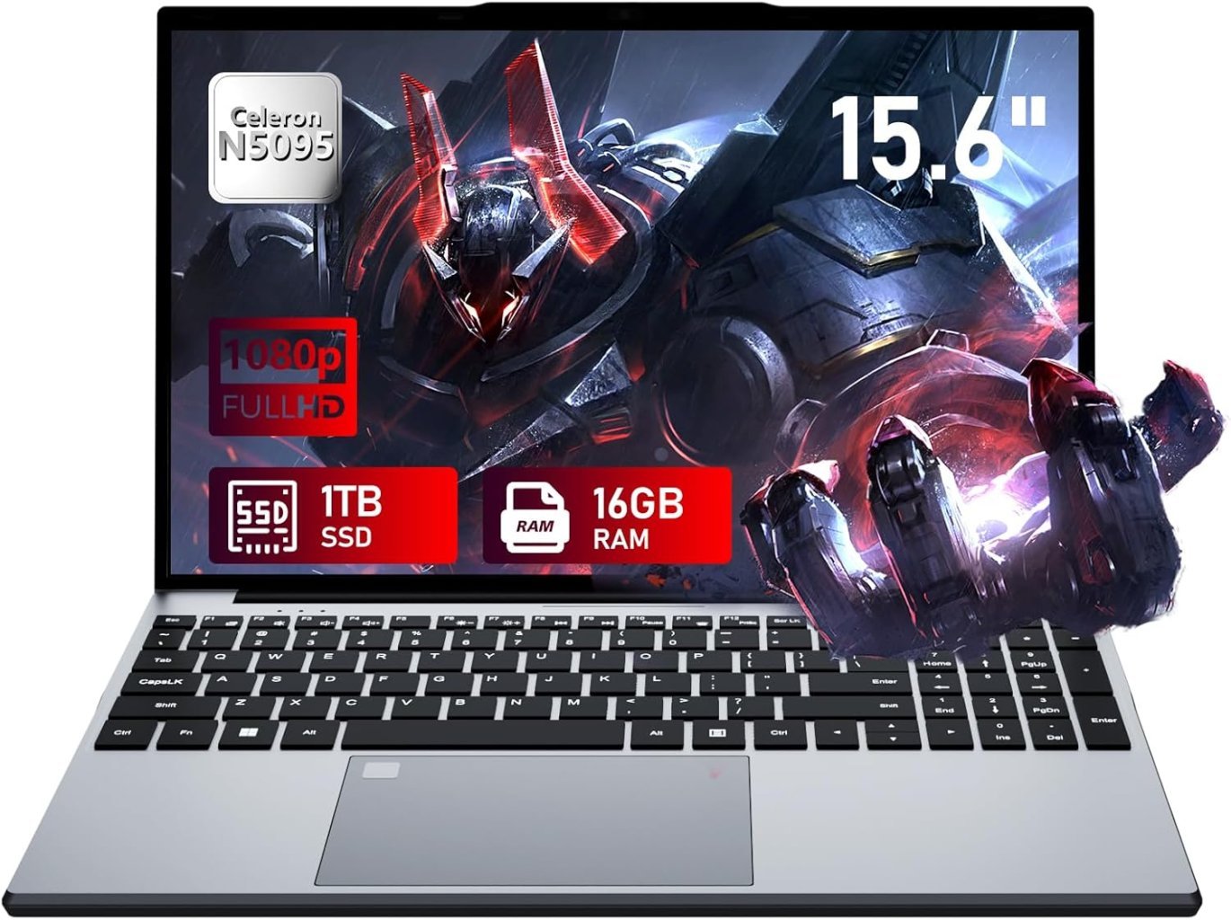 Ordinateur portable 15,6 pouces, 16 Go RAM SSD 1To processeur N5095 carte graphique UHD, PC Portable Full HD 1920 x 1080, avec WiFi 5/USB 3.0/pavé numérique/clavier rétroéclairé/Touch ID Laptop